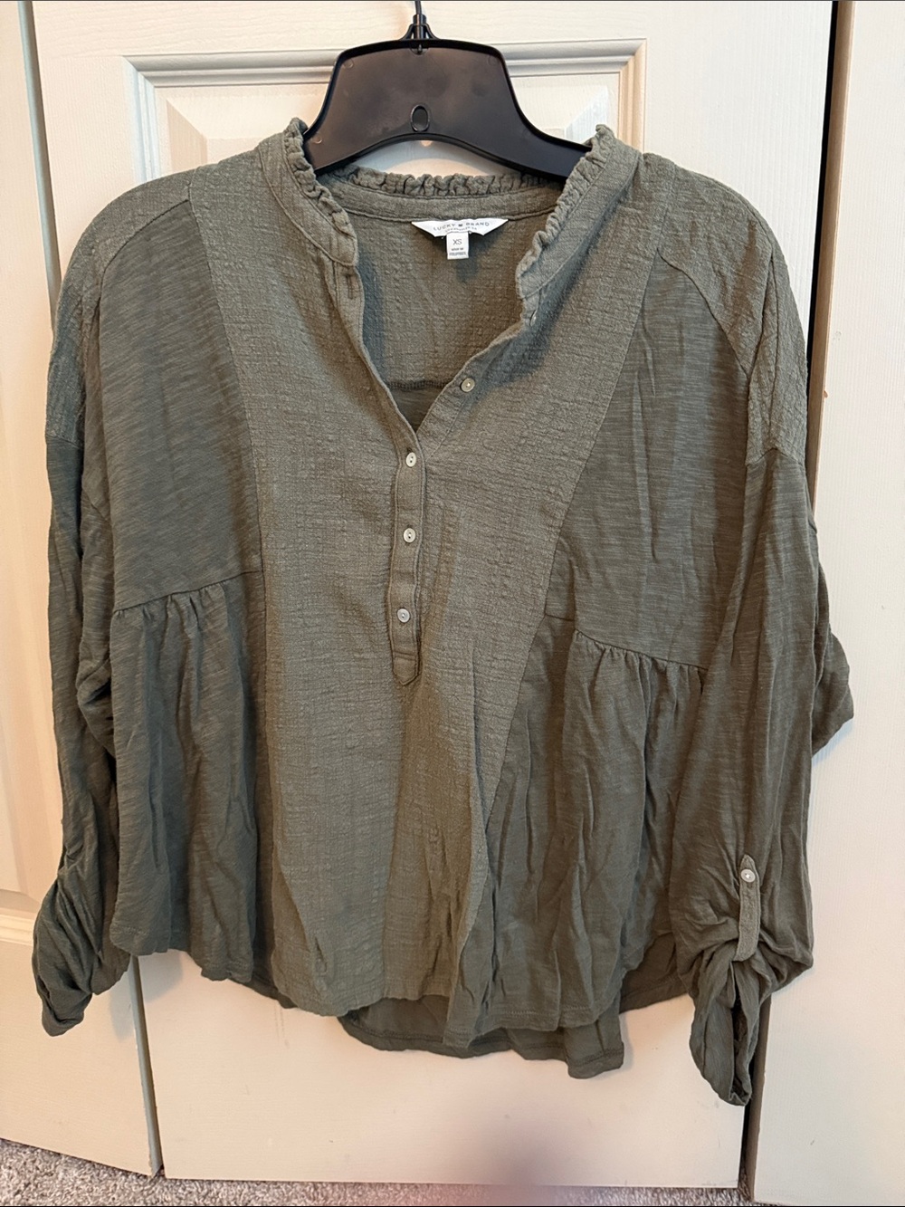 Lucky Brand Olive Ruffled Henley Peasant Tunic